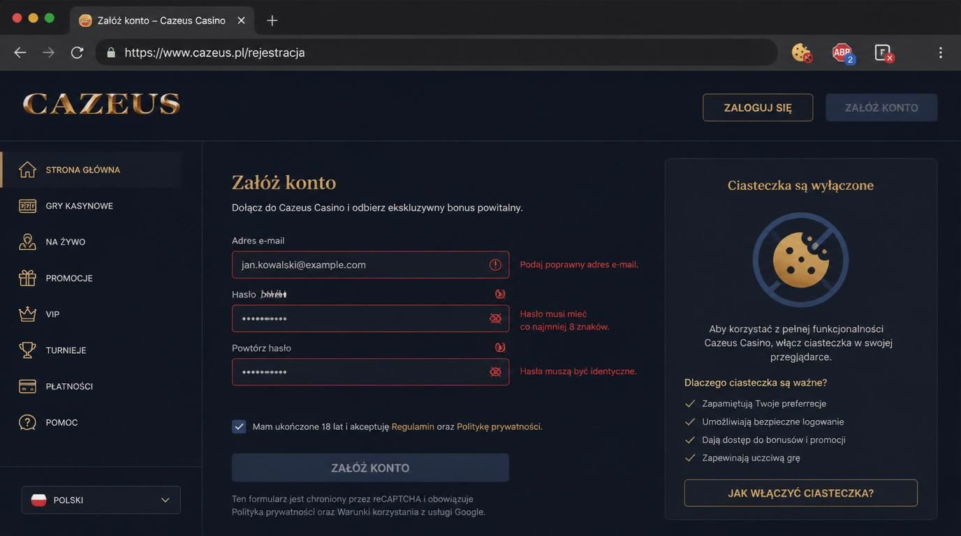  Problemy z formularzem – cookies, ad-blocker, blokowanie pop-upów. 