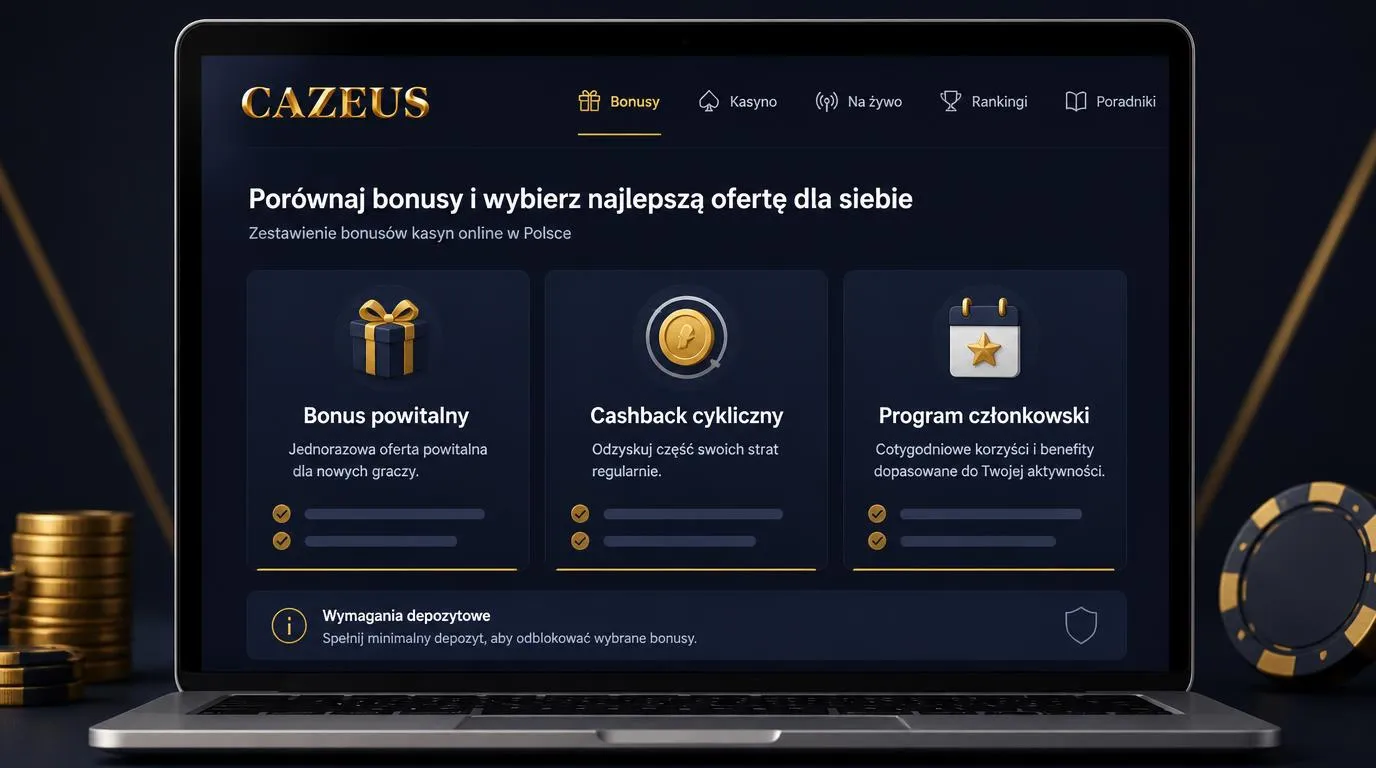 Ekran z ofertą powitalną, cashbackiem i poziomami nagród tygodniowych